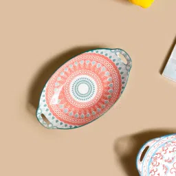 Pink and Blue Mandala Ceramic Long Dish with Handles for Serving Snacks Tray-22