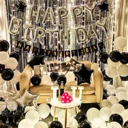 White & Black Theme Birthday Decoration Items Set Kit for WIfe, Husband, Kids-30