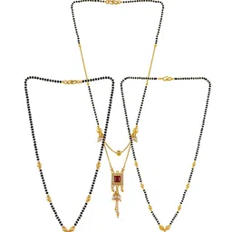 Brandsoon Women Set Of 3 Gold-Plated & Black Beaded Mangalsutra-19