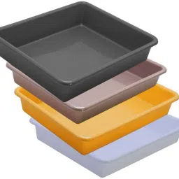 Plastic Prime Exel Small Tray, Set Of 4 pc, 2 Ltr, White Yellow Choco Grey Tray-image-60