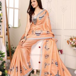 Printed Kalamkari Silk Blend, Art Silk Saree-picture-11