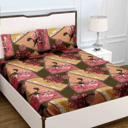 Multicolor Abstract 150 TC Cotton Queen Sized Bedsheet With 2 Pillow Covers Rediant Collection by Bella Casa-picture-21