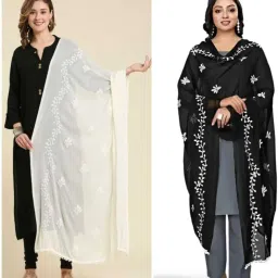 Chiffon Embroidered White, Black Women Dupatta-image-86