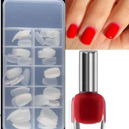 Nail Tip Natural Color with Red Painting Gel Polish-21