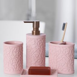 OBSESSIONS Pink 4-Pieces Textured Bath Accessories Set-19