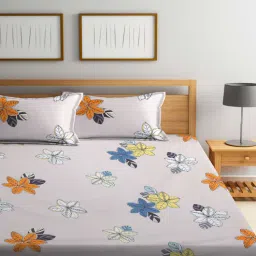 arrabi Beige Floral 300 TC Cotton Blend Double King Sized Bedsheet With 2 Pillow Covers-picture-39