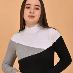 NoBarr Colourblocked Turtle Neck Acrylic Crop Pullover Sweater-image-21