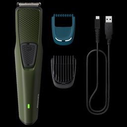 PHILIPS Series 1000 Rechargeable Cordless Wet & Dry Trimmer for Beard with 4 Length Settings for Men (30mins Runtime, DuraPower Technology, Green)-0