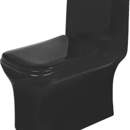 Battle Black Platinum Western Toilet/Water Closet/Commode Soft Close Toilet Seat Ceramic One-Piece Western Toilet Commode Water Closet EWC Floor Mounted Battle S Trap 225mm / 9 Inch OUTLET Is on FLOOR Full Black Color Western Commode-image-2