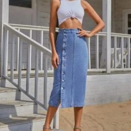 Women Solid Straight Blue Skirt-image-20