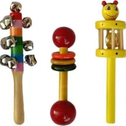 Multi color set of 3 wooden baby rattles for new born babies to 2 year babies Rattle (Multicolor) Rattle-7