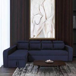casacraft from pepperfry Galleria Fabric RHS Pull-Out Sofa Cum Bed in Navy Blue Colour with Storage-picture-7