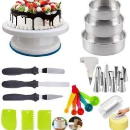 CAKE COMBO Turntable & 12 pc Nozzle Set & 5 Measuring Cup & Spoon & ALUMINIUM MOULD Full Cake Maker Cake Maker-1