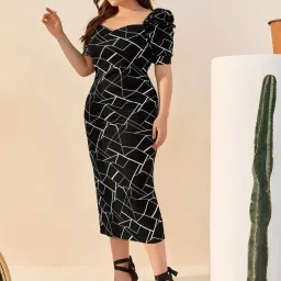 Women Bodycon Black Midi/Calf Length Dress-image-55