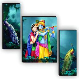 Set Of 3 Radha Krishna Wall Paintings For Living Room Gift Items Digital Reprint 12 inch x 18 inch Painting-image-97
