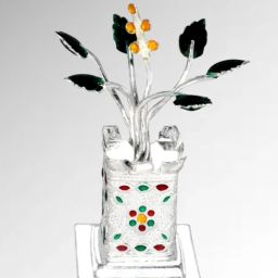 Solid Chandi / Silver Tulsi Small Plant for Home/Office for Pooja_I31 Decorative Showpiece - 7 cm-image-98