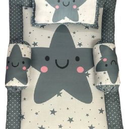 New Born Baby |Bed Protector |Sleeping Mattress Star Moon Design with 3 cushion Baby bedding set mattress baby bed-image-56