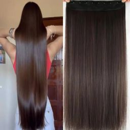 5 Clip-in 28 inch Long Natural Brown Straight Extension Hair Extension-image-37