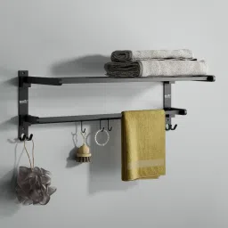 Durable Foldable Bathroom Rack | Wall-Mount Towel Stand & Shelf Stainless Steel Toilet Paper Holder-image-80
