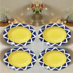 Ceramic Blue Umrao Pasta, Soup, Snack Plate, 9 Inch, Set Of 2 Microwave Safe Charger Plate-image-4