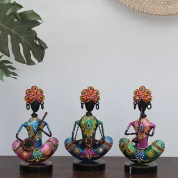 decorum Mini Musician Set Of 3 Multicolour Iron Figurines-picture-27