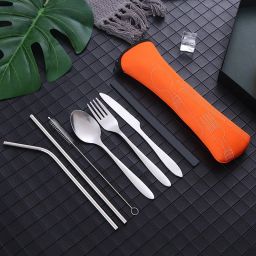 6 Piece Stainless Steel Traveling Cutlery Set (orange) Stainless Steel Cutlery Set-image-68