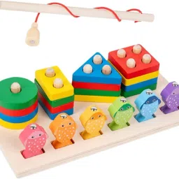Wooden Magnetic Fishing and MultiShapes Stacker & Colour Sorter|Shape&Color Find-image-1