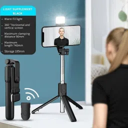 EYNK Multifunctional 3 in 1 Extended Stick with Wireless Remote, LED Light & tripod stand for all Phones Bluetooth Selfie Stick image 2