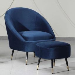 casacraft from pepperfry Mariana Velvet Lounge Chair in Opal Blue Colour with Foot Stool-picture-31