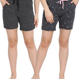 Pack of 2 Printed Women Black, Blue Night Shorts-image-59