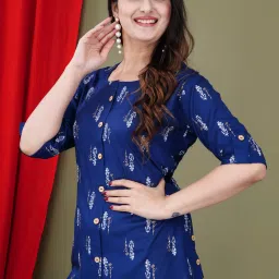 Casual Regular Sleeves Printed Women Dark Blue, White Top-image-87