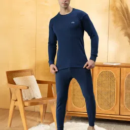 LUX COTT'S WOOL Blue Full Sleeves Round Neck Men Top - Pyjama Set Thermal-image-4