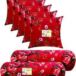 Combo Set Of 5 Cushion And 2 Microfibre Floral Bolster Pack of 7-13