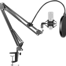 Microphone 3 Leg Stand Boom Suspension Arm Stand with Pop Filter for Dyanamic and Condenser Microphone with Mic Clip Holder & Table Mounting Clamp - (Mic Stand and Pop Filter Combo) Holder-25
