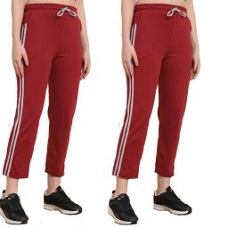 Pack of 2 Women Striped Maroon Track Pants-image-4