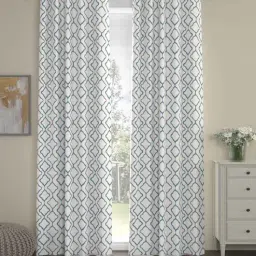 Grey Polyester Abstract 9ft Semisheer Eyelet (2 pc) Long Door Curtains by ROSARAHOME-picture-45