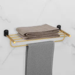 304 Grade Stainless Steel 24 inch Towel Rack/Towel Hanger for Bathroom (Parv) Gold & Black Towel Holder-image-97