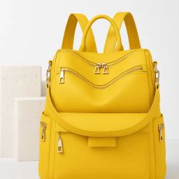 Medium 24 L Laptop Backpack Backpack Purse for Women Convertible 25L Travel Vintage PU Leather Shoulder-image-42