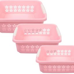Plastic Rectangle Shape Plastic Storage Basket, Storage Organizer Pack of 3 (Pink) Storage Basket-image-34