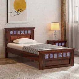 mudramark from pepperfry Kamchini Sheesham Wood Single Bed In Scratch Resistant Honey Oak Finish with Tiles on Headboard And Footrest-picture-16