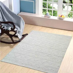 mric White Geometric Wool 5 ft x 7 ft Hand Woven Carpet-picture-35