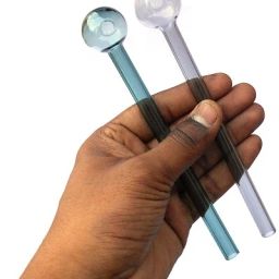 Glass Oil Burner Pipe 6 inch Green And Grey -Pack of 2 Borosilicate Glass Outside Fitting Hookah Mouth Tip-image-98