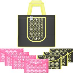 Pack of 8 Smile Foldable Grocery/Shopping Bags For Women | Black Yellow & Pink Pack of 8 Grocery Bags-22