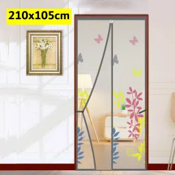 Polyester Adults Washable Door with Magnets | Color Floral Pattern with Background Mosquito Net-picture-1