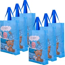 Reusable Boy-Print Shopping Bag With Handle|Baby Shower Bag|Pack of 6|Sky Blue Pack of 6 Grocery Bags-image-49