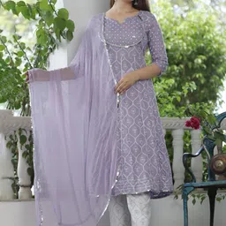 SINGNI Women Purple Ethnic Motifs Printed Empire Kurta Set With Dupatta-21