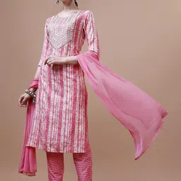 KALINI Striped Mirror Work Kurta With Trousers & Dupatta-picture-12