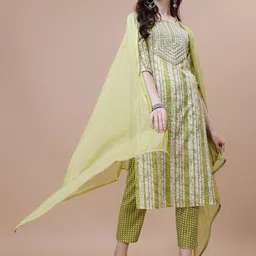 KALINI Striped Regular Mirror Work Kurta With Trousers & Dupatta-17