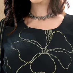 Anouk Blue Floral Printed Regular Sequinned Straight Kurta With Trousers & Dupatta image 2