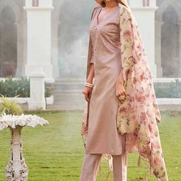 Tikhi Imli Mauve Ethnic Yoke Design RegularPure Cotton Kurta & Trousers With Dupatta image 5
